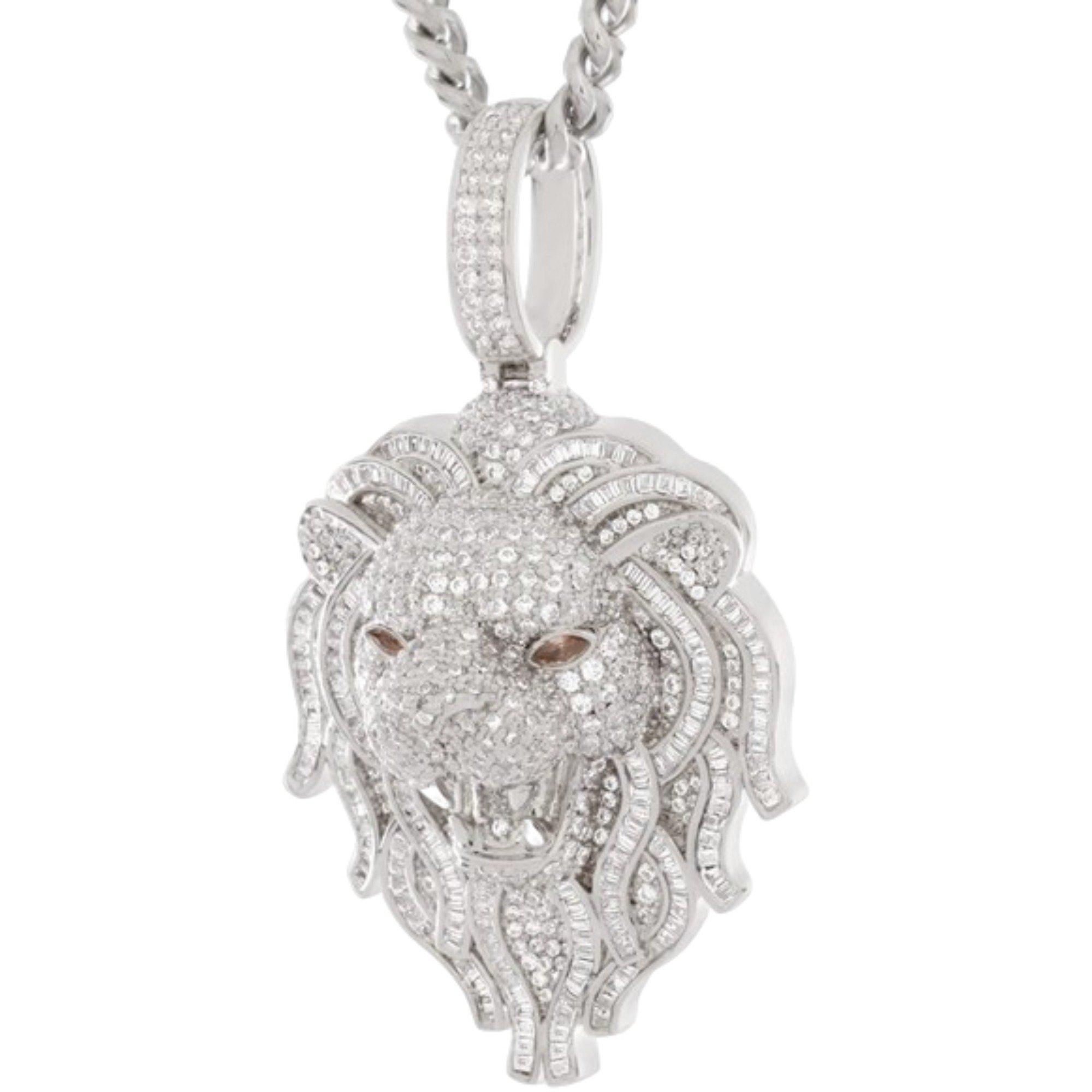 King Ice White Gold Plated Lion Necklace - SILVER